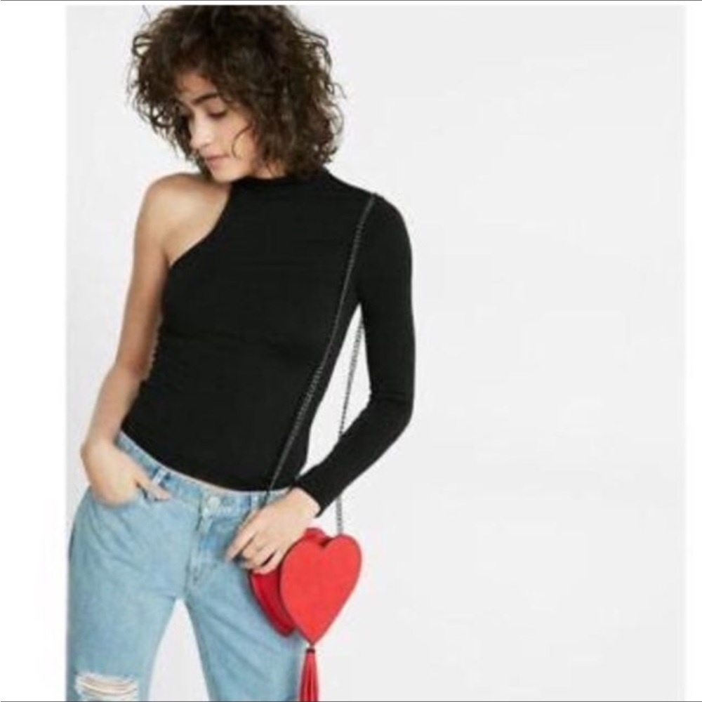 express mock neck one shoulder top